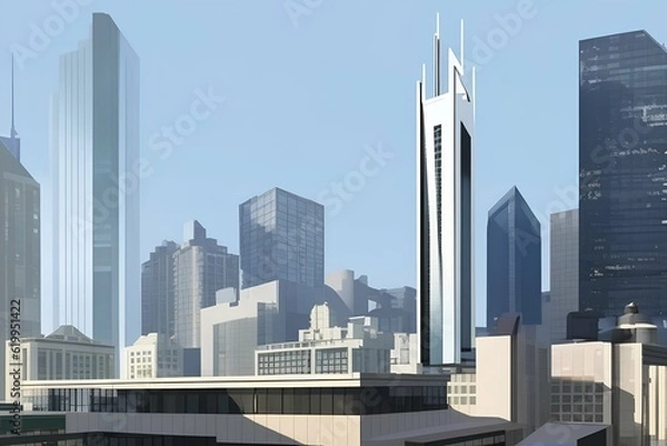Fototapeta Geometric Giant: A Modernist Skyscraper Symbolizing Progress and Ambition
