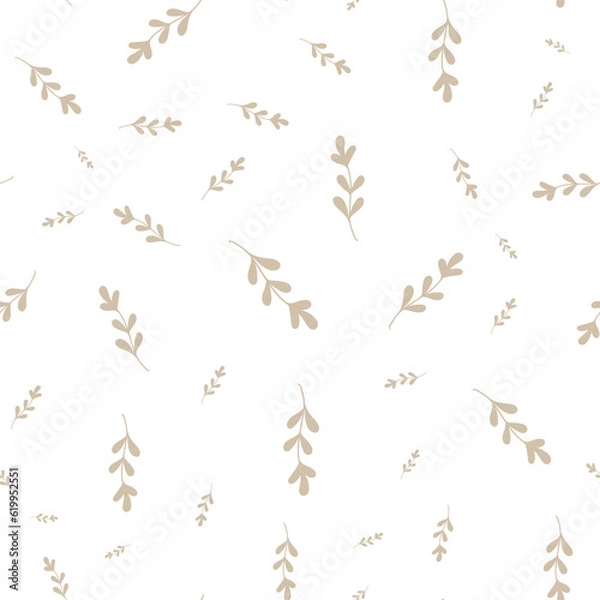 Fototapeta seamless repeat pattern with simple leaf motif on a white background perfect for fabric, scrap booking, wallpaper, gift wrap projects