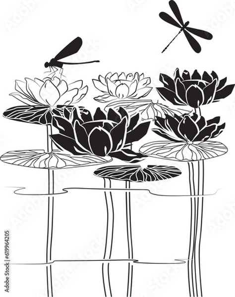 Fototapeta Lily pads with dragonflies