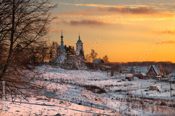 Obraz Храм зимой  на закате. Боровск.