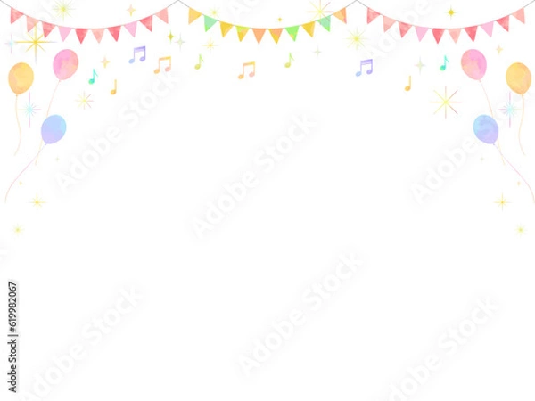 Obraz メルヘンで可愛いパーティーのようなカラフルで楽しいフレーム背景イラスト