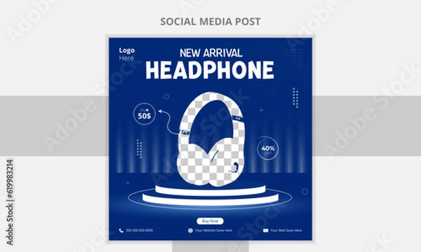 Fototapeta modern and elegant new arrival square headphone brand instagram and facebook social media post template vector