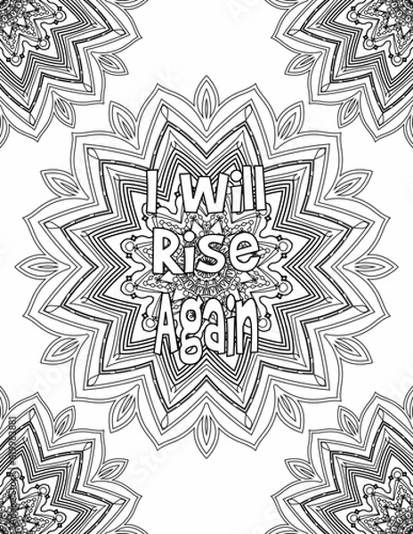 Obraz Motivational Quote Coloring Pages, Mandala Coloring Pages for Mindfulness and Relaxation for Kids and Adults