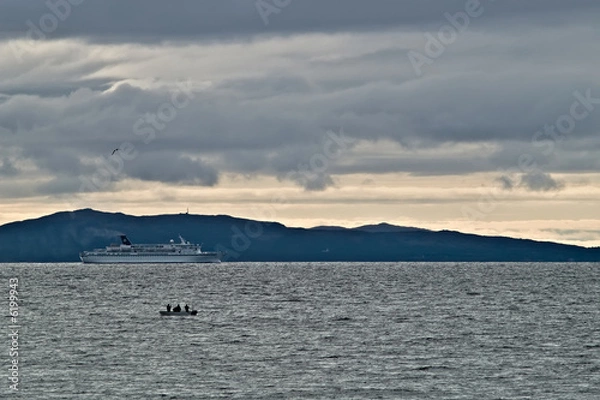 Obraz Cruise liner and fishing boat in Northern Norway
