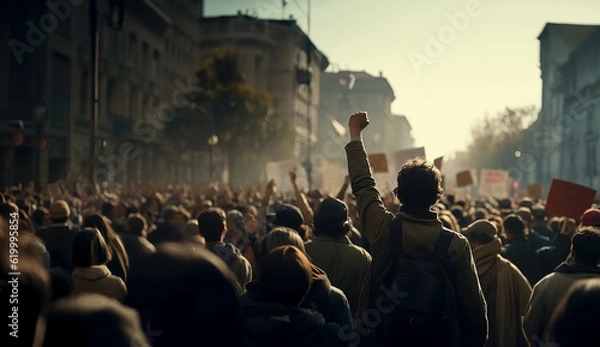 Fototapeta Young individuals engaging in a protest, conveying their collective voice and advocating for change, encapsulating the energy and determination of the youth in this powerful visual narrative.