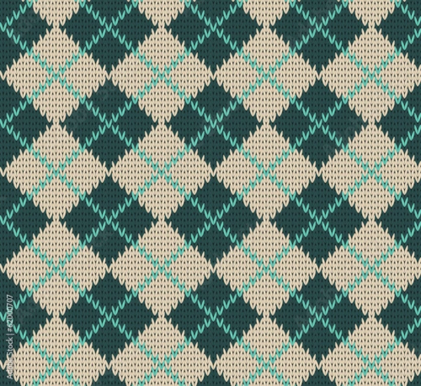 Fototapeta Seamless Rhombus Blue Color Knitted Pattern. Vector