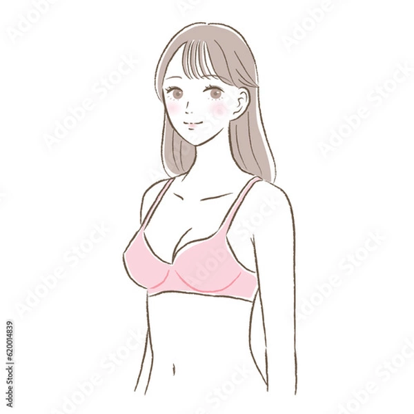 Fototapeta ピンクのブラジャーを着用した若くて可愛らしい女性のイラスト