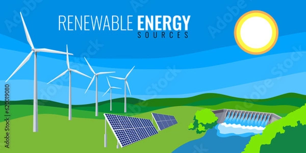 Fototapeta Renewable energy from nature for sustainable use. for a better world, vector, Illustration 