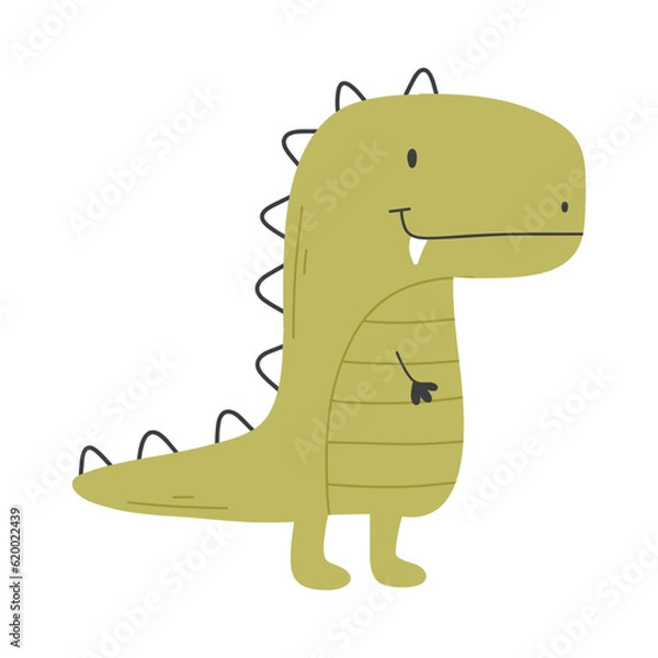 Fototapeta Cute dinosaur in cartoon scandinavian style. Vector illustration for a kids room. Hand drawn dino isolated on white background. Dino character.