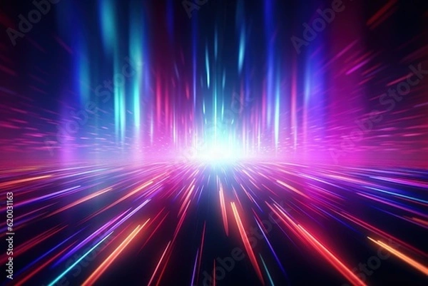 Fototapeta abstract futuristic background with pink blue glowing neon moving high speed wave lines and bokeh lights. Data transfer concept Fantastic wallpaper