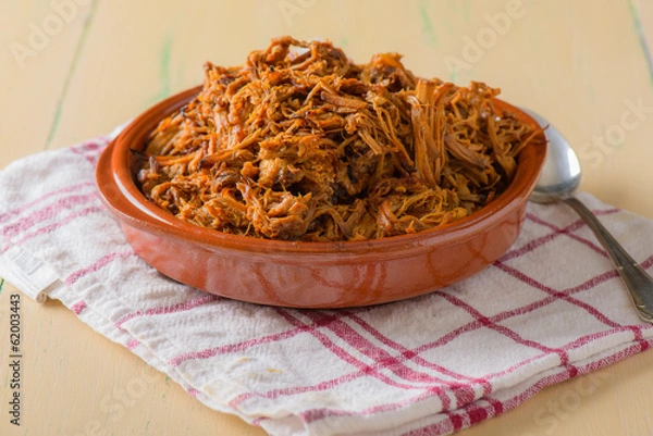Obraz Plate filled with pulled pork on a round dish