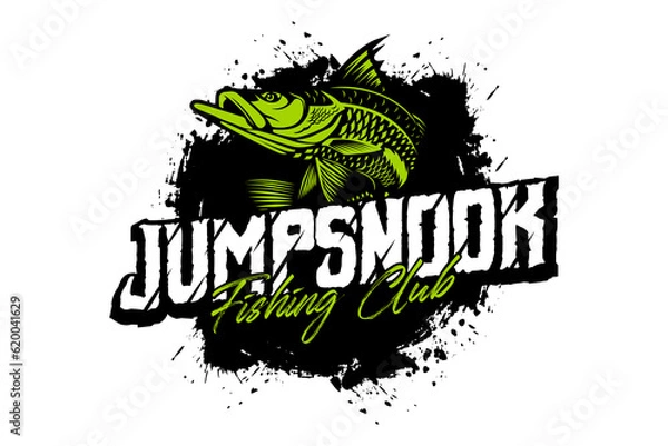 Fototapeta fish logo Jumping Snook fishing logo isolated background