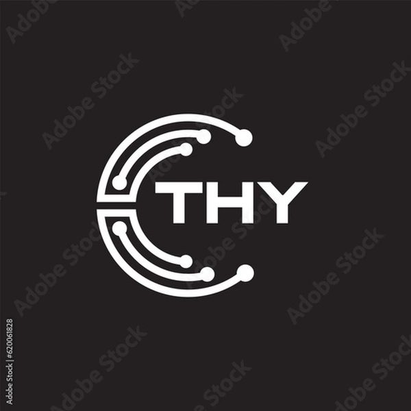 Fototapeta THY letter technology logo design on black background. THY creative initials letter IT logo concept. THY setting shape design.
