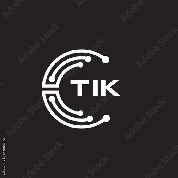 Fototapeta TIK letter technology logo design on black background. TIK creative initials letter IT logo concept. TIK setting shape design.
