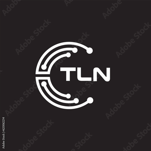Fototapeta TLN letter technology logo design on black background. TLN creative initials letter IT logo concept. TLN setting shape design.
