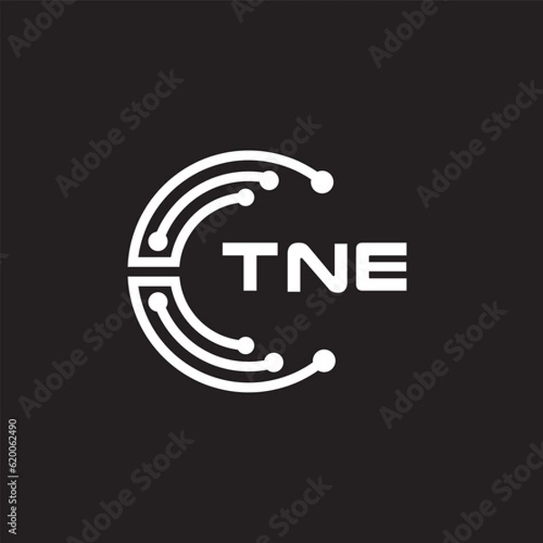 Fototapeta TNE letter technology logo design on black background. TNE creative initials letter IT logo concept. TNE setting shape design.
