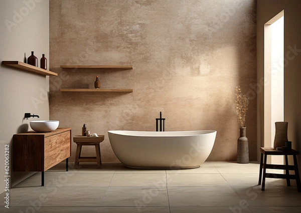 Obraz  blank wall Japandi style  bathroom interior mockup