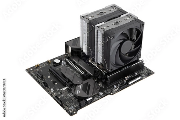 Fototapeta PC motherboard on a white background. Motherboard for personal computer closeup isolated on white background.