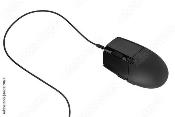 Fototapeta Computer mouse on a white background. Wired computer mouse close-up isolated on a white background.