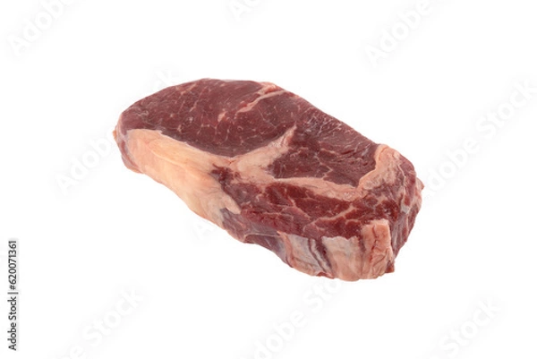 Obraz Raw beef steak on a white background. Beef steak closeup isolated on white background.