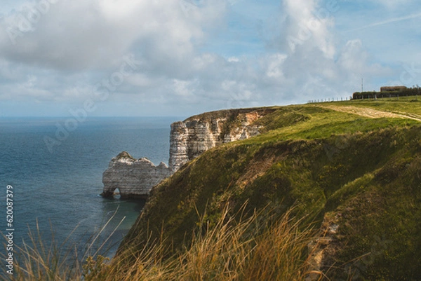Fototapeta Sunny cliff line and sea view in Normandy France