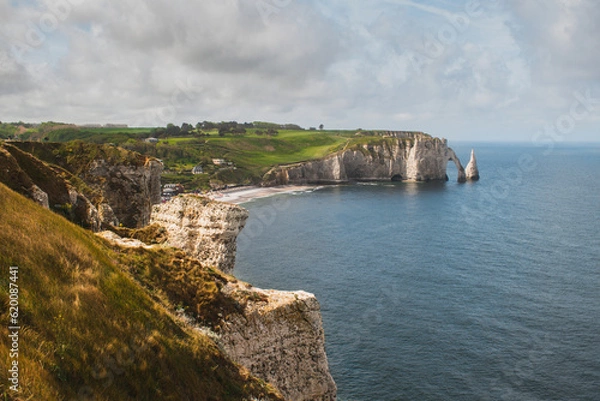 Fototapeta Sunny cliff line and sea view in Normandy France