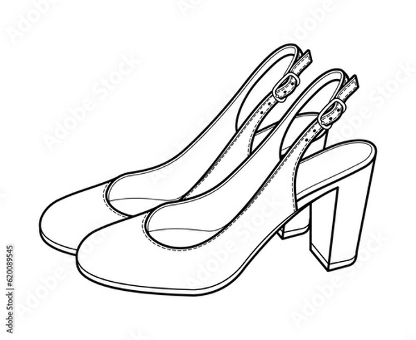 Fototapeta A pair of women shoes vector. black line sneakers template outline, vector Illustration.