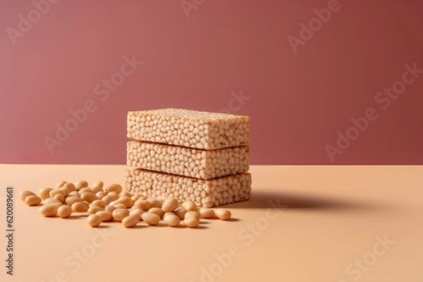 Obraz Stack of soybeans on orange background. 3d rendering, 3d illustration.