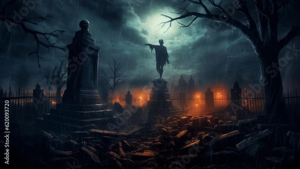 Obraz gloomy gothic cemetery.