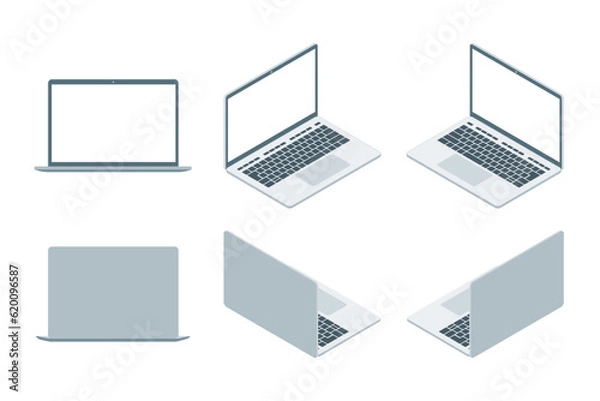 Obraz アイソメトリック図法で描いたノートパソコンのイラストアイコンセット