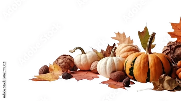 Fototapeta Autumn composition of plants and fruits, isolated on a transparent background. Generative AI.