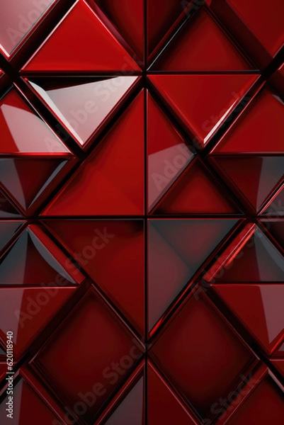 Fototapeta  Triangular tile Wallpaper with 3D Red blocks