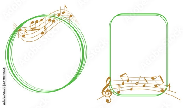 Fototapeta green music frames with golden musical notes - vector decorative elements