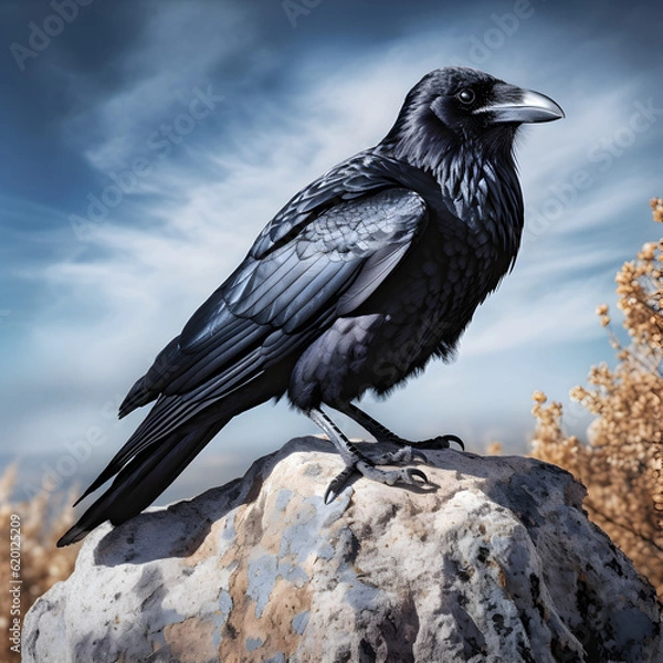 Fototapeta raven on a rock