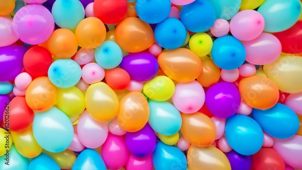 Obraz Many colorful balloons decorated wall as background