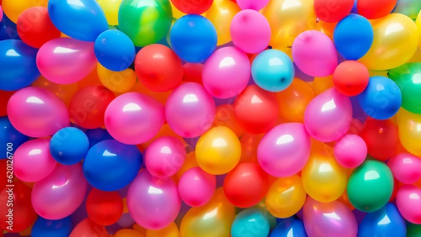 Obraz Many colorful balloons decorated wall as background
