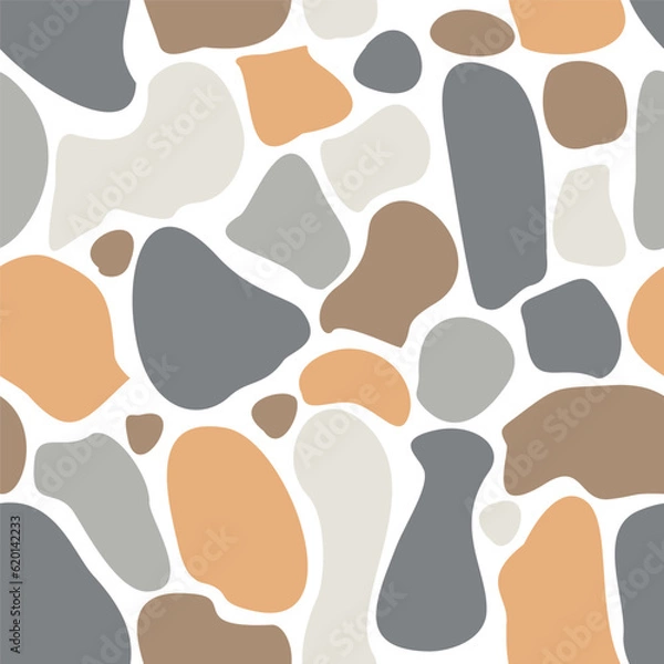 Fototapeta Abstract Autumn seamless pattern with spots or stones. Warm colors endless background. Vector doodle decorative backdrop. Wallpaper, Banner, Poster, Wrapping paper template, Textile, decoration.
