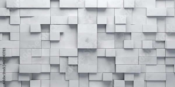 Fototapeta White mosaic texture background abstract design - Geometric squares - AI Generated