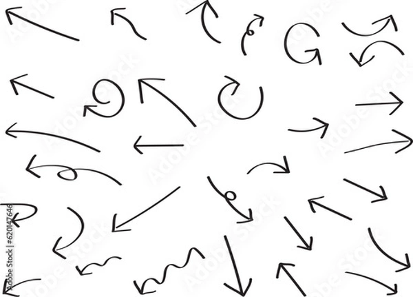 Fototapeta black hand drawn arrow set.Collection of hand drawn isolated arrows