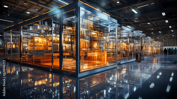 Fototapeta Smart factory - Industry 4.0 - Advanced automation - Machinery - Robotics - Futuristic industrial setting - Innovation - Engineering - Technological advancements - AI generated.