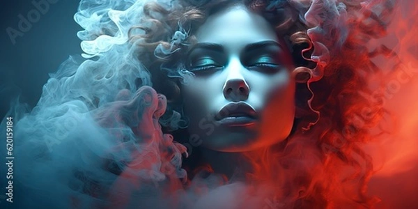 Obraz Twarz kobiety jest otoczona dymem