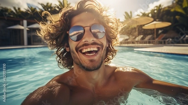 Obraz a man wearing sunglasses in a swimming pool