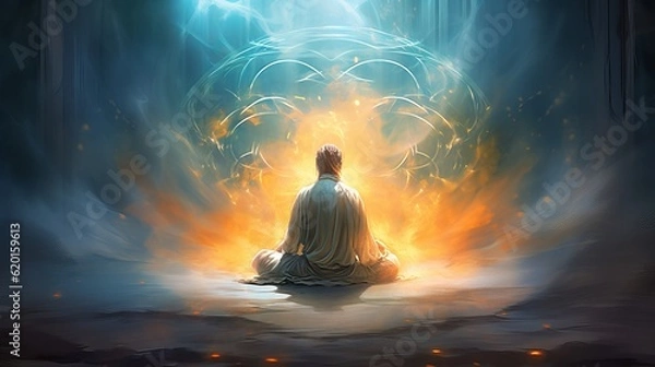 Obraz a man sitting in front of a bright light