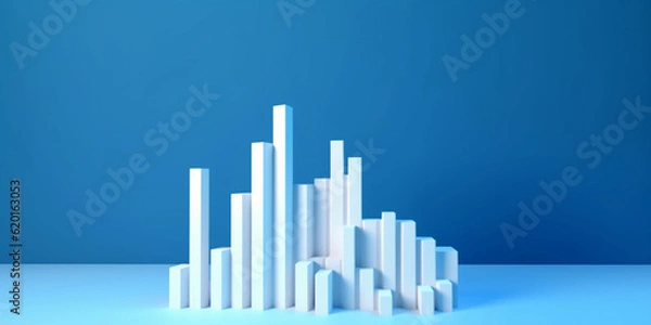Fototapeta White rising bar chart on blue background with copy space