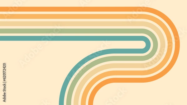 Obraz Streszczenie tła Rainbow Groovy Favy Line Projekt w stylu Hippie Retro z lat 70. XX wieku. Wzór wektorowy gotowy do użycia do tkaniny, tekstyliów, opakowania i innych.