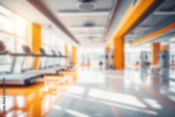Fototapeta Blurred background of an empty fitness room.