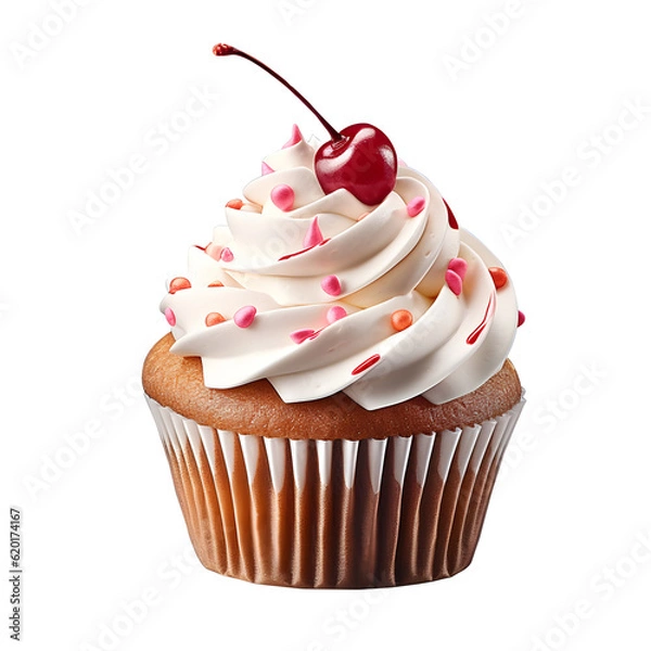 Fototapeta Cupcake with cherry. Generative Ai