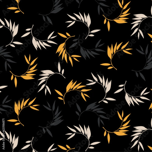 Obraz palm leaf repeat on black background.