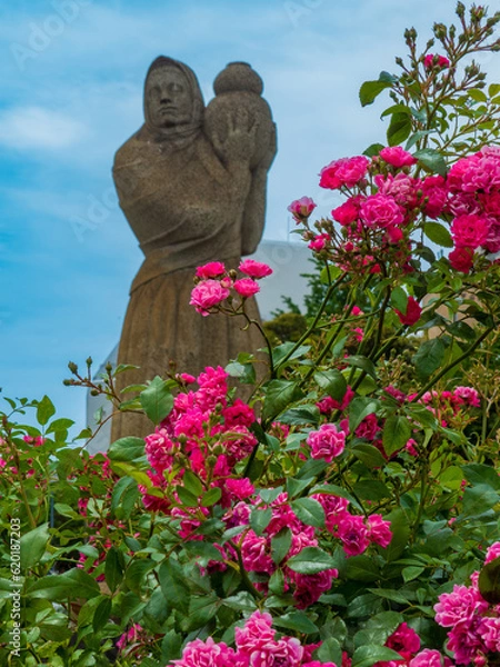 Obraz サルスベリと銅像