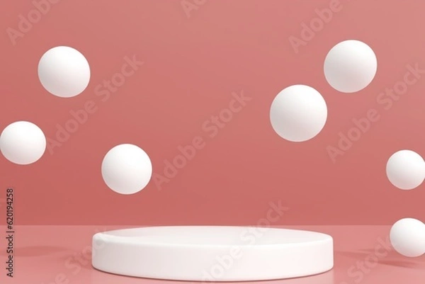 Fototapeta Floating spheres 3d rendering empty space for product show